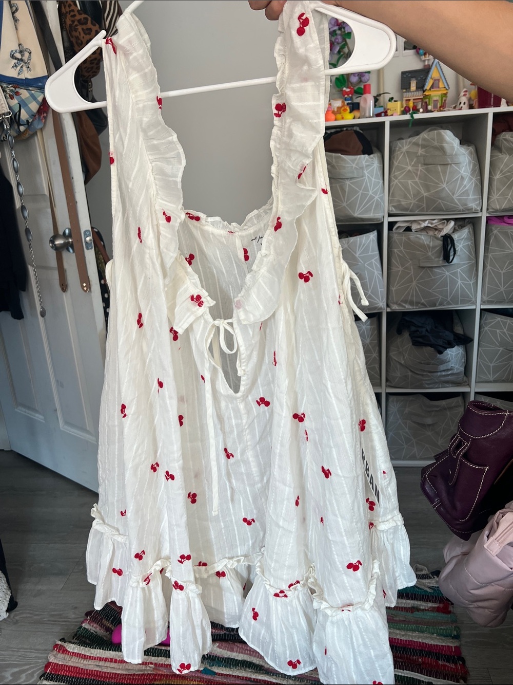 White Ruffled and cherry baby doll dress